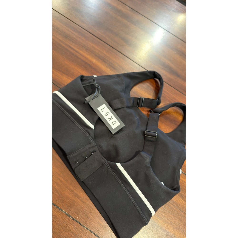 LSKD Pulse Sports Bra Black White Piping WABR00251-Black Women XS NWT NEW - Picture 14 of 16